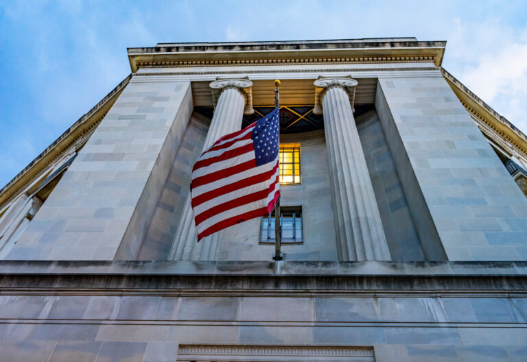 Facade Flags  Justice Department Building Washington DC